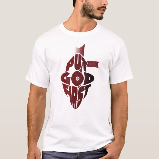Put God First Retro Christian T-Shirt | Faith Typo (Front)