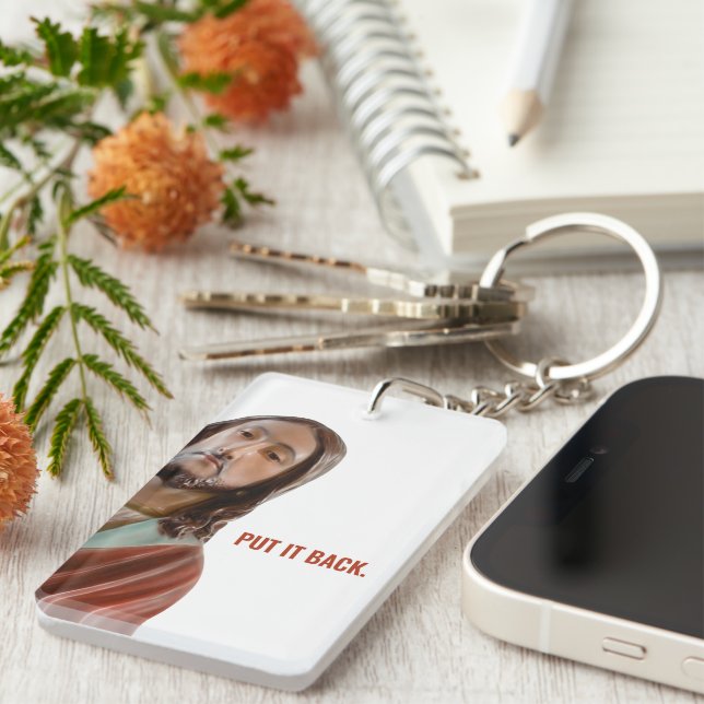 Put It Back Funny Jesus On White background Key Ring (Front Right)