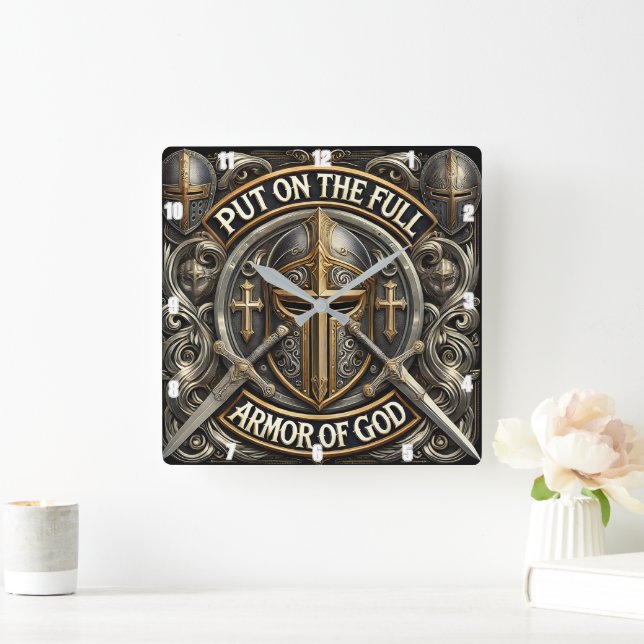 PUT ON THE FULL ARMOR OF GOD SQUARE WALL CLOCK (Home)