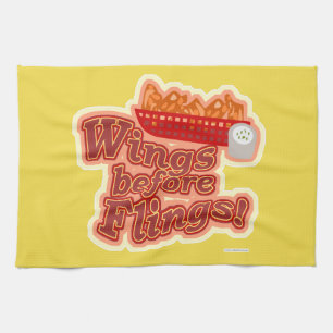 Put Wings Before Flings Funny Chicken Motto Tea Towel
