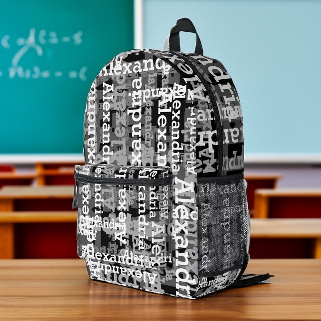 Put Your Name All Over this Black and White Printed Backpack (personalized name backpack)