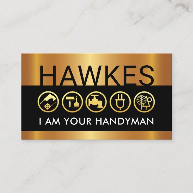 Put Your Name On Gold Handyman Layer Business Card (Front)