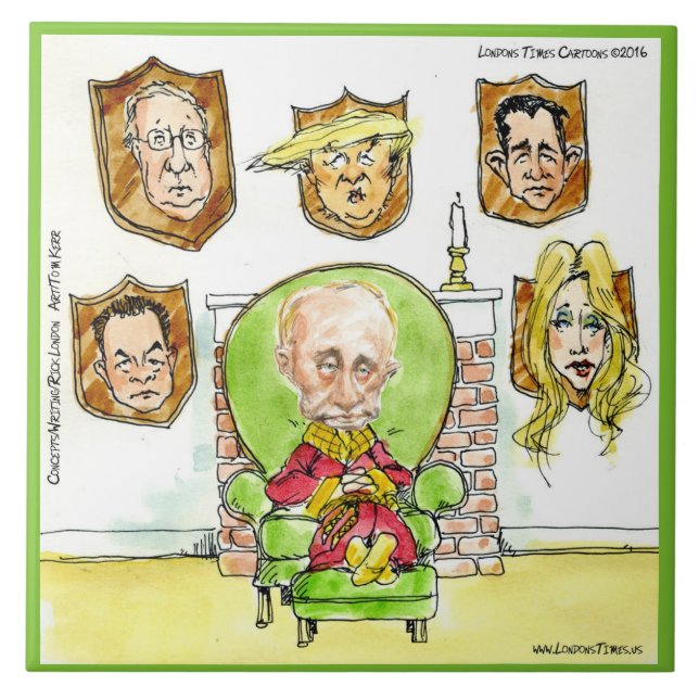 Putin On The Ritz W/ Trump Comic Ceramic Tile (Front)