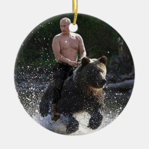 Putin rides a bear! ceramic tree decoration