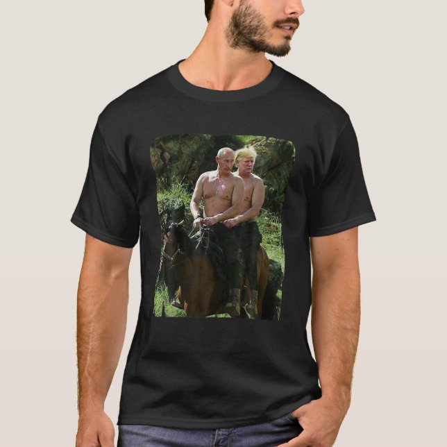 Putin Trump Riding Horse Meme Russia United States T-Shirt (Front)
