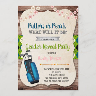 Putters or Pearls gender reveal invitation