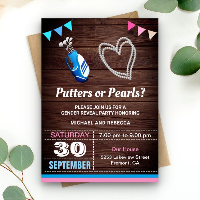 Putters or Pearls Gender Reveal Party Invitation (Creator Uploaded)