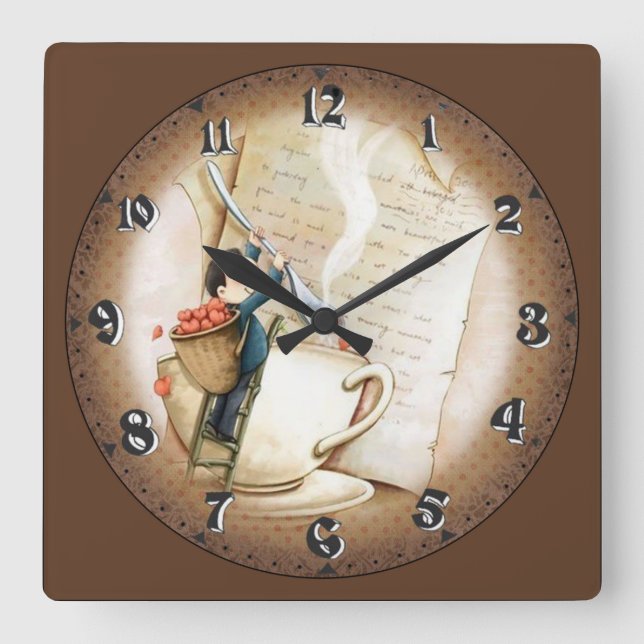 Putting Love Into Coffee Square Wall Clock (Front)