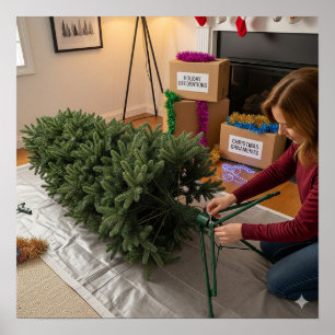 Putting the Christmas Tree on its Stand Poster