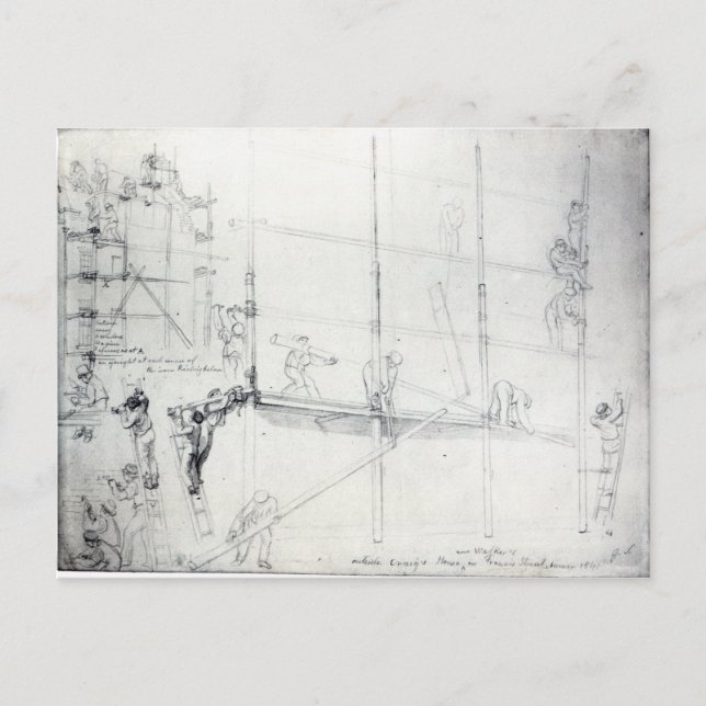 Putting up Scaffolding outside Craig's House Postcard (Front)