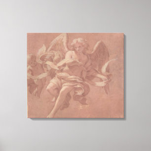 Putto and Angel Holding a Banderole Canvas Print