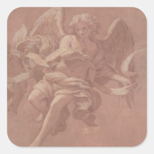 Putto and Angel Holding a Banderole Square Sticker
