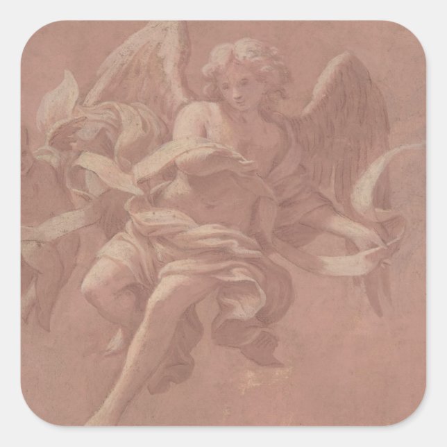 Putto and Angel Holding a Banderole Square Sticker (Front)