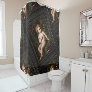 Putto Feeding A Strawberry To A Bird Shower Curtain