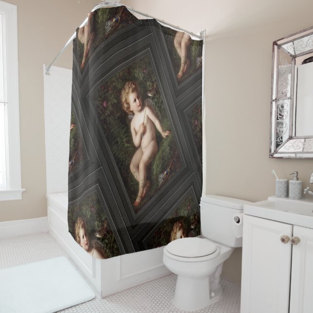 Putto Feeding A Strawberry To A Bird Shower Curtain (In Situ)