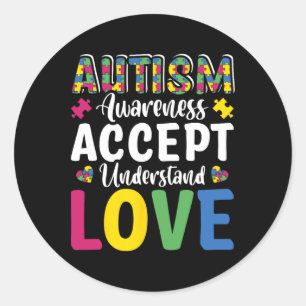 Puzzle Autism Awareness Accept Understand Love Dis Classic Round Sticker
