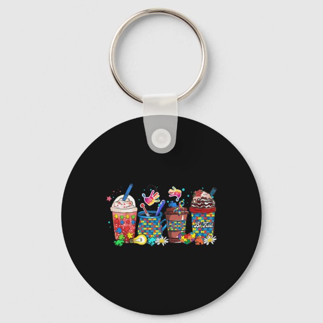 Puzzle Autism Awareness Day Coffee Latte Cups Coff Key Ring (Front)