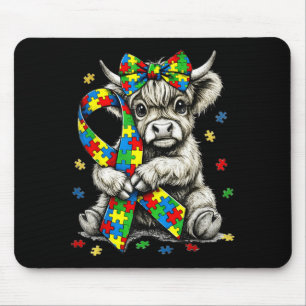 Puzzle Autism Awareness Highland Cow to Be Mouse Pad