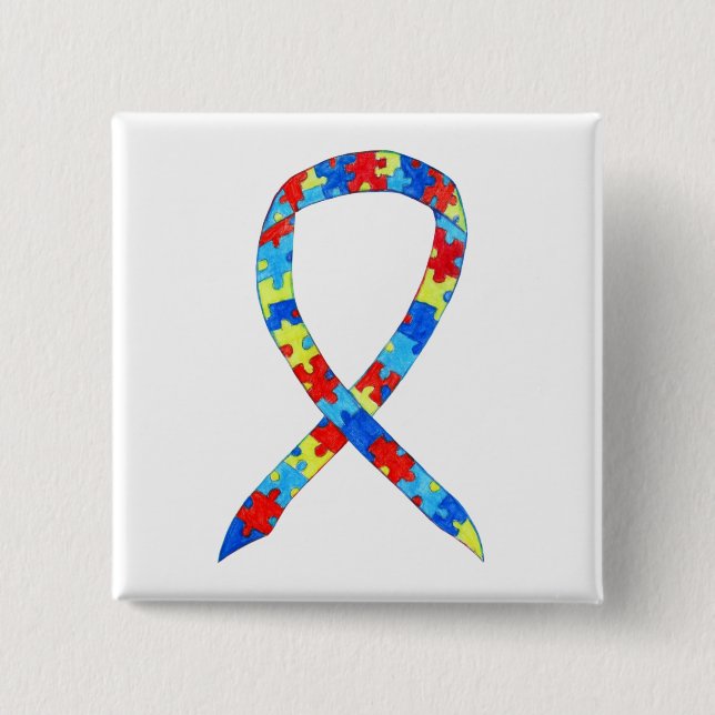 Puzzle Autism Awareness Ribbon Custom Art Pins (Front)