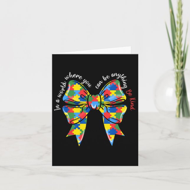 Puzzle Autism Ribbon Coquette Bow Be Kind Autism M Card (Front)