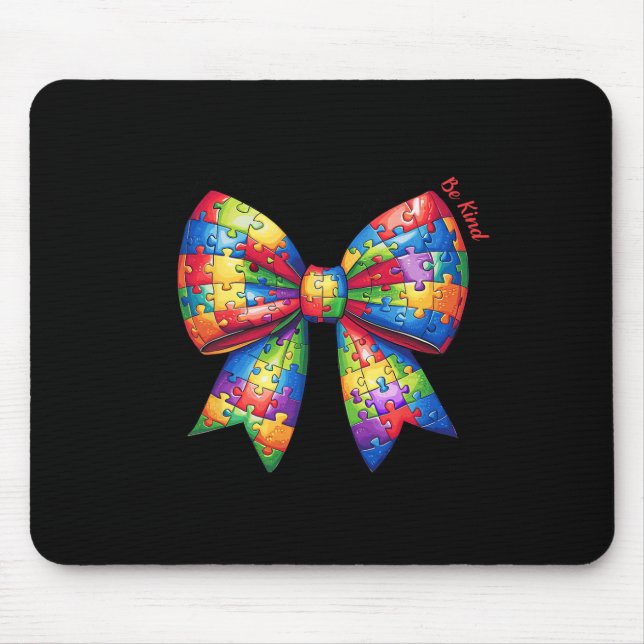 Puzzle Autism Ribbon Coquette Bow Be Kind Autism M Mouse Pad (Front)