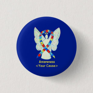 Puzzle Awareness Ribbon Angel Art Pin Button