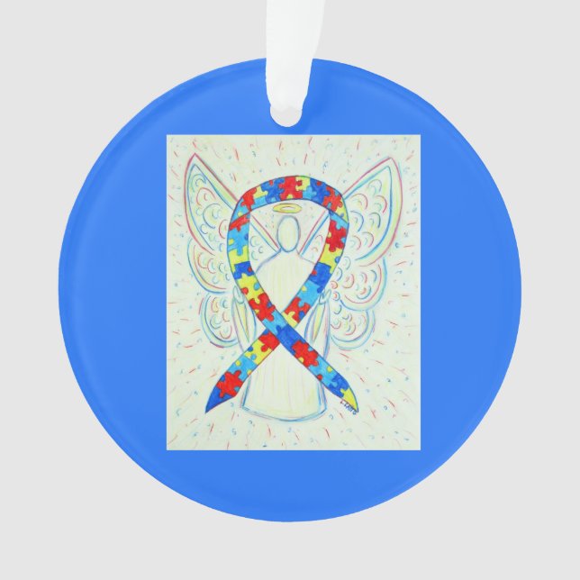 Puzzle Awareness Ribbon Angel Customised Ornaments (Front)