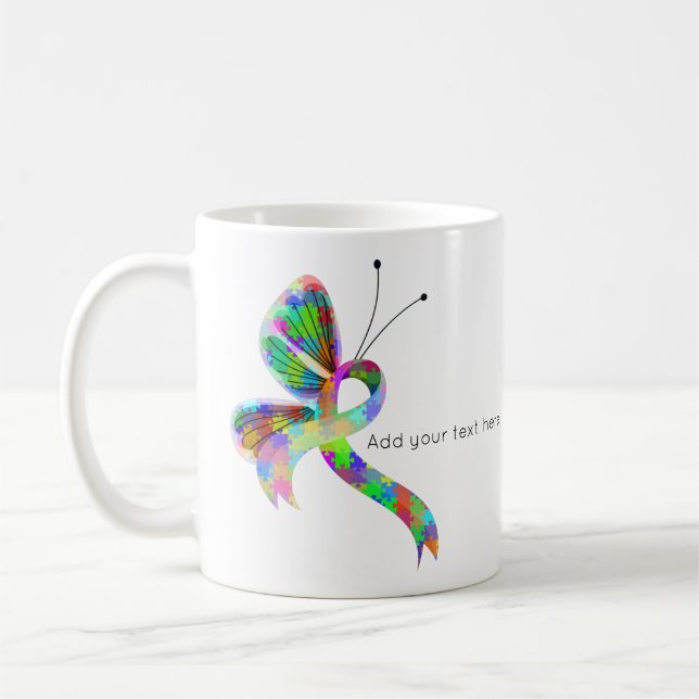 Puzzle Awareness Ribbon Butterfly Coffee Mug (Left)