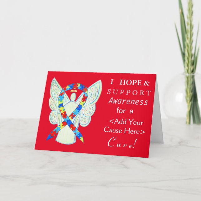 Puzzle Awareness Ribbon Custom Angel Cards (Front)