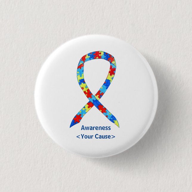 Puzzle Awareness Ribbon Custom Art Pins (Front)