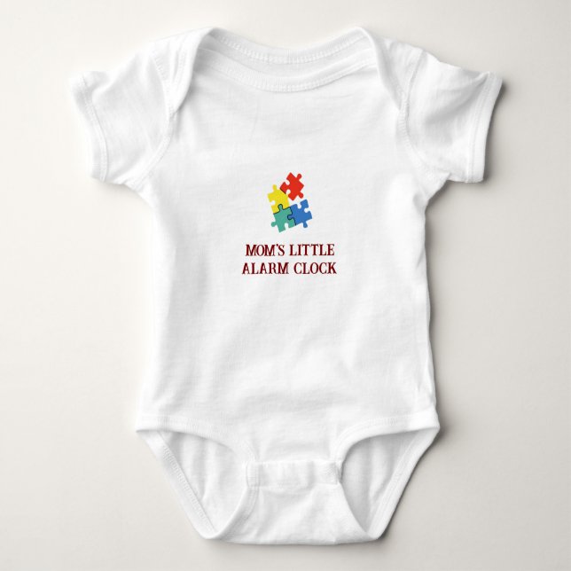 Puzzle Baby Bodysuit - "Mum’s Little Alarm" Print (Front)