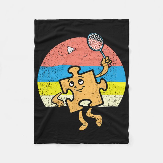 Puzzle Badminton Player Autism Awareness Autistic  Fleece Blanket (Front)