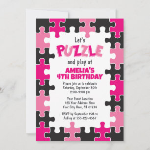 Puzzle Birthday Invitation, Girl Puzzle Piece Invitation