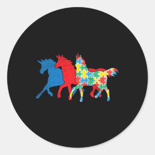 Puzzle Blue Red Autism Awareness Asl Girls Boys Classic Round Sticker