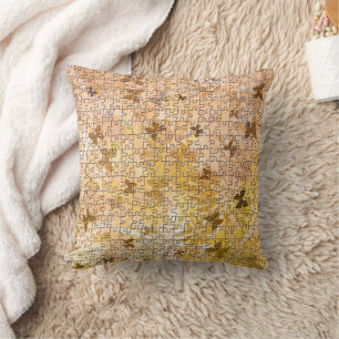 Puzzle Butterflies and Daisies-Browns by STaylor Cushion