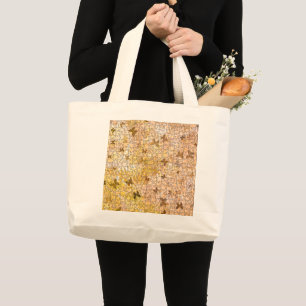 Puzzle Butterflies and Daisies-Browns by STaylor L Large Tote Bag