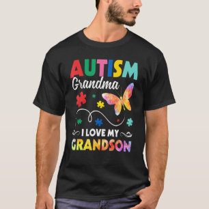Puzzle Butterfly Autism Grandma I Love My Grandson T-Shirt