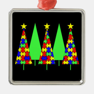 Puzzle Christmas Trees - Autism Awareness Metal Tree Decoration
