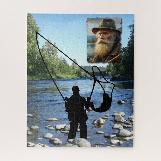Puzzle Fisherman Silhouette in river Personalise (Vertical)