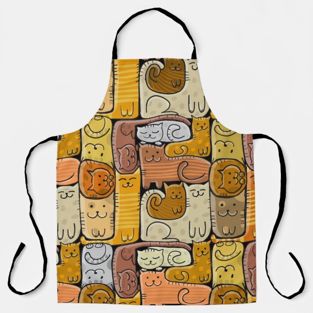Puzzle Funny Cats House Seamless Apron (Front)