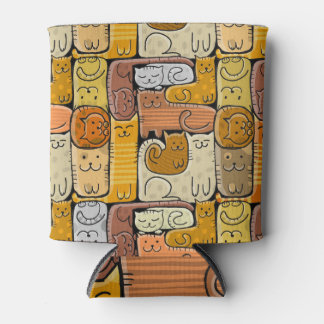 Puzzle Funny Cats House Seamless Can Cooler
