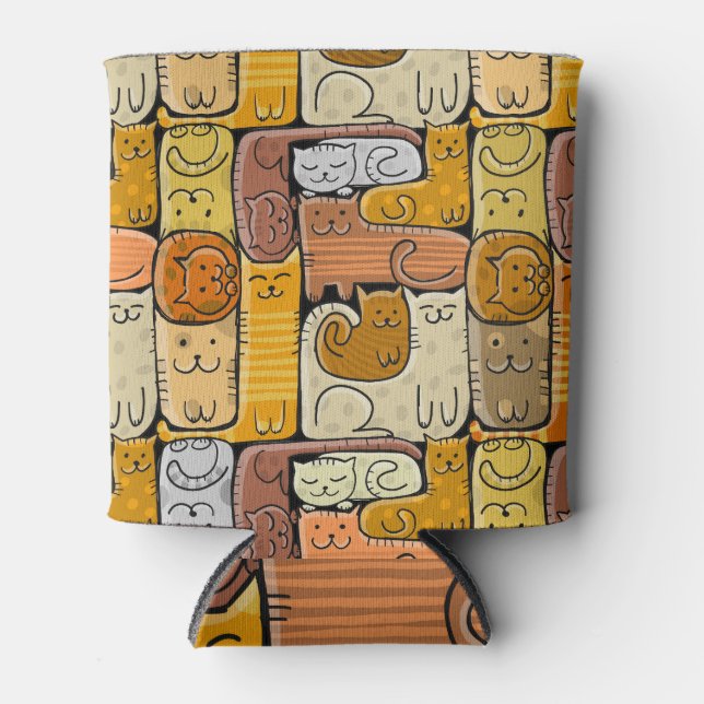 Puzzle Funny Cats House Seamless Can Cooler (Front)
