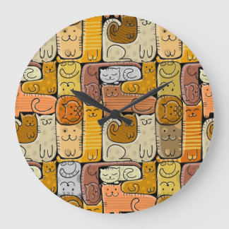 Puzzle Funny Cats House Seamless Large Clock