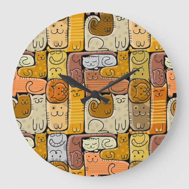Puzzle Funny Cats House Seamless Large Clock (Front)