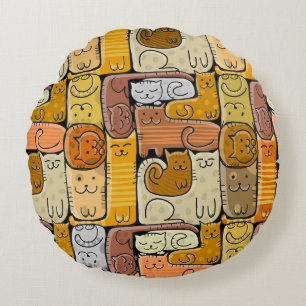 Puzzle Funny Cats House Seamless Round Cushion
