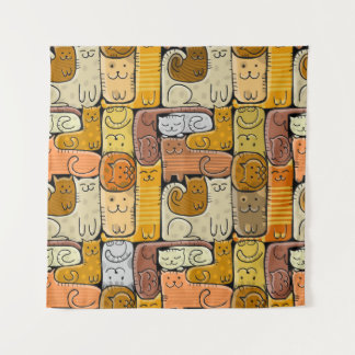 Puzzle Funny Cats House Seamless Tapestry