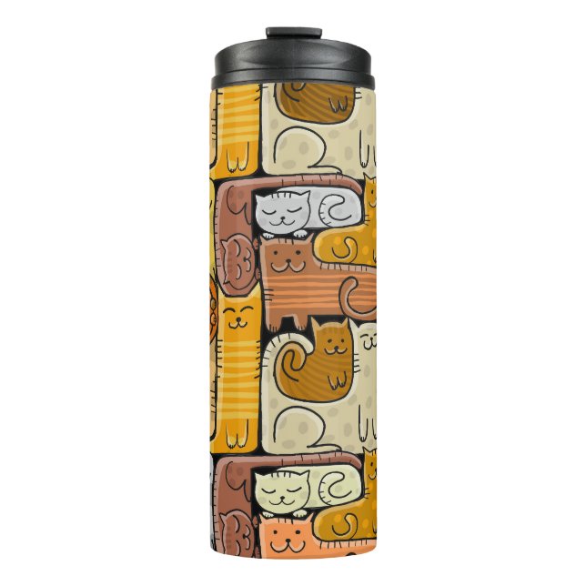 Puzzle Funny Cats House Seamless Thermal Tumbler (Front)