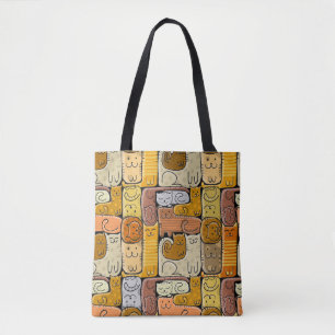 Puzzle Funny Cats House Seamless Tote Bag