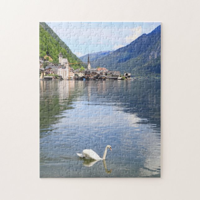 Puzzle Hallstatt town and lake of Austria (Vertical)