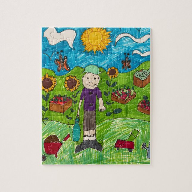 Puzzle: Harvest Time At Farm With Boy Farmer Jigsaw Puzzle (Vertical)